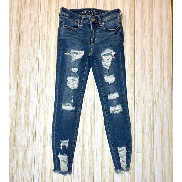 American Eagle Women’s Next Level Stretch Jegging Crop Distressed Hi-rise Jeans - Picture 2 of 11